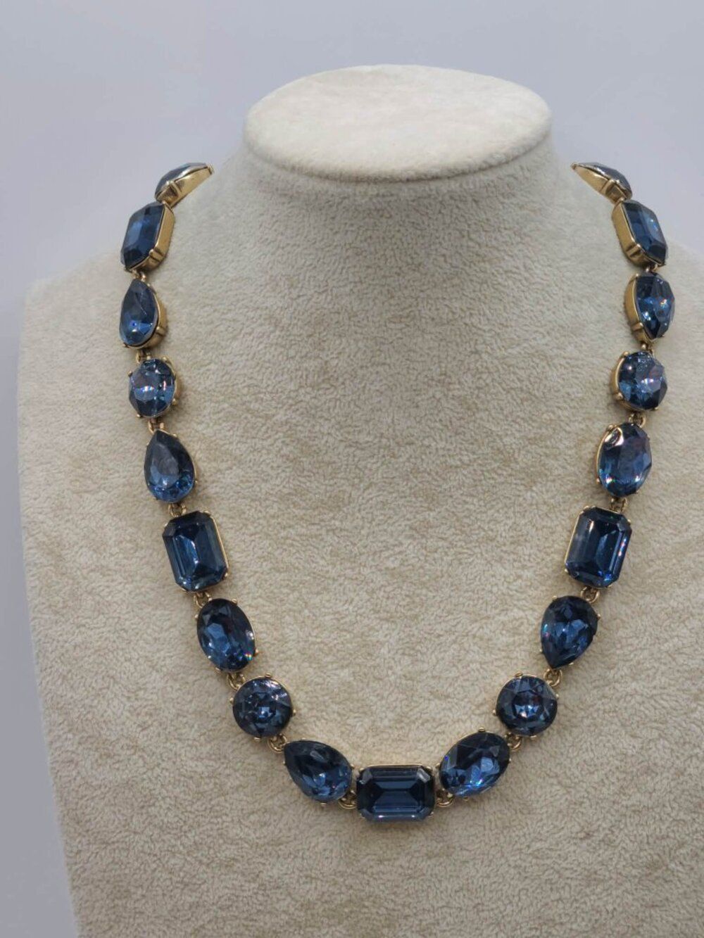 J Crew Blue Crystal Gold Tone Statement Necklace